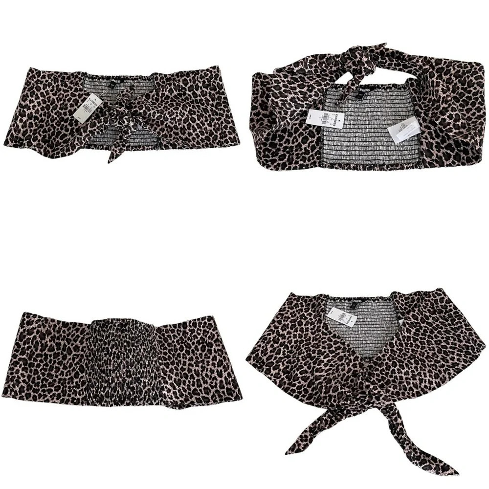 Express Leopard Print Linen Crop Tube Top with Front Tie Women’s Large NWT - Picture 3 of 13